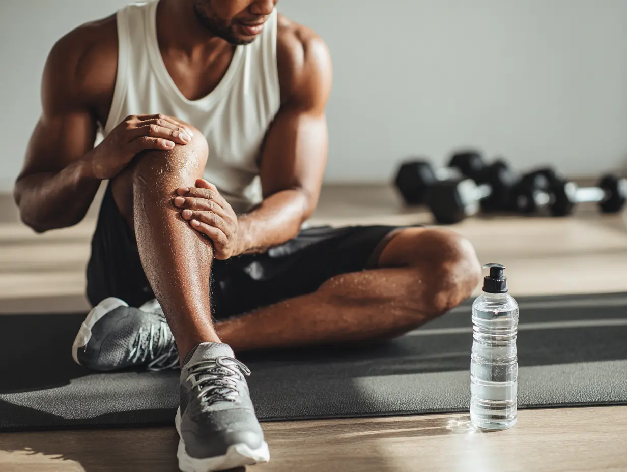 infinize._A_male_athlete_sitting_on_a_gym_mat_gripping_his_th_b2dbf36a-e71c-4519-ac3a-5efc91097d86_2.webp